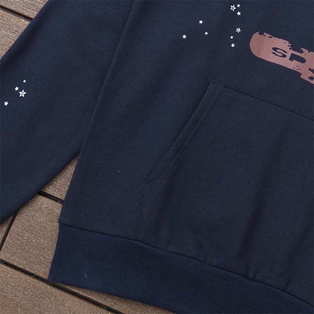 Sp5der Navy Blue & Brown Logo Pullover Hoodie Sweatshirt - Picture 8 of 13